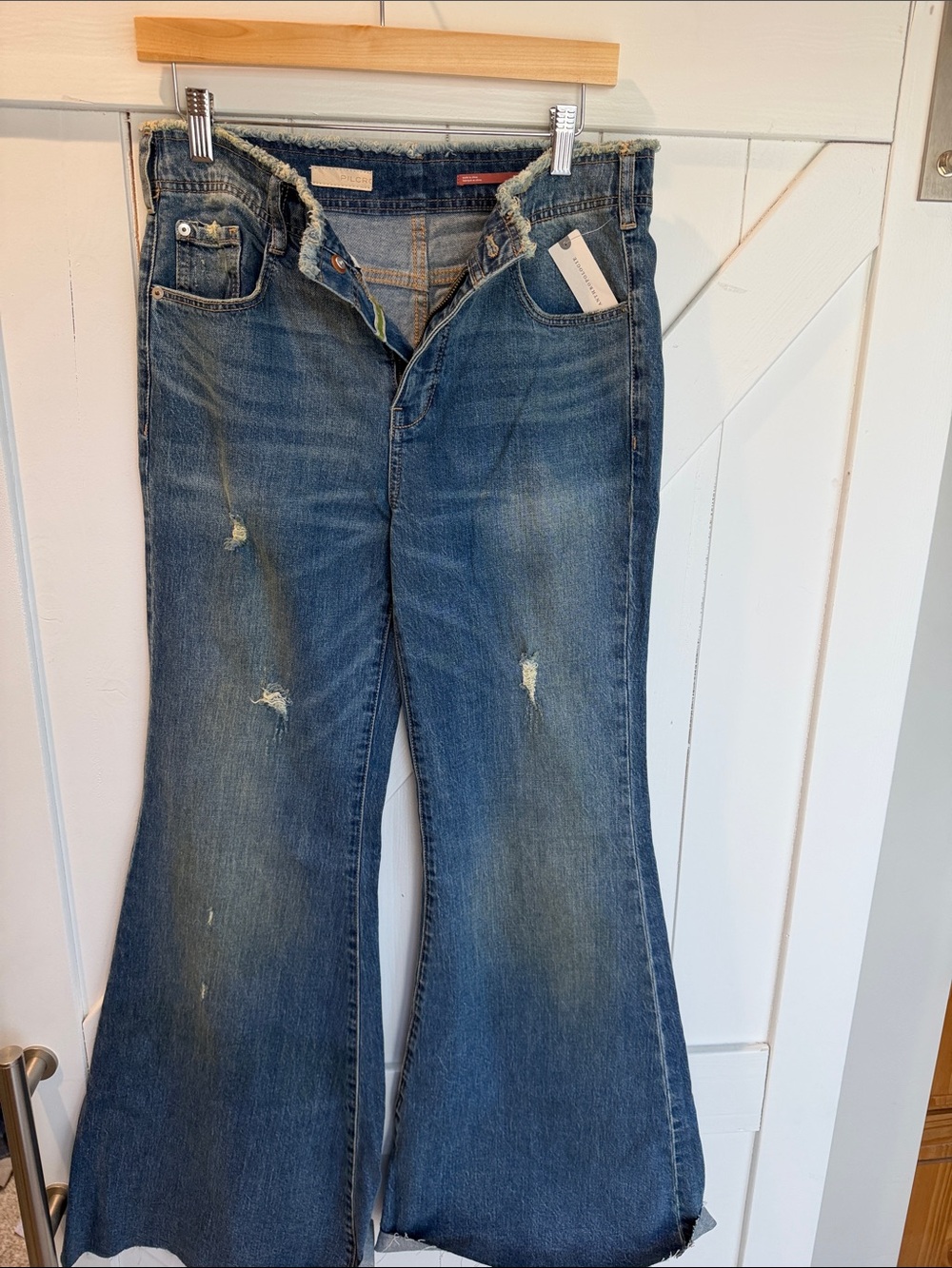 Pilcro Women's Blue Flared Distressed Jeans